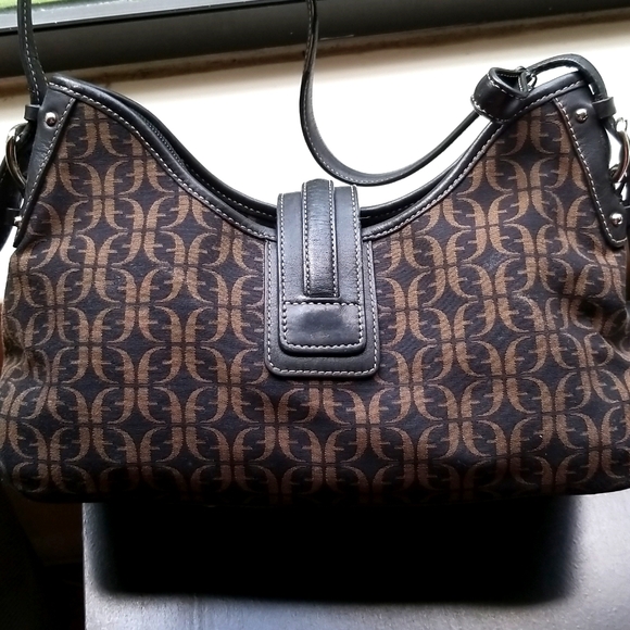 Fossil monogram leather/canvas handbag purse satchel brown. Final Clearance!! - Picture 3 of 4